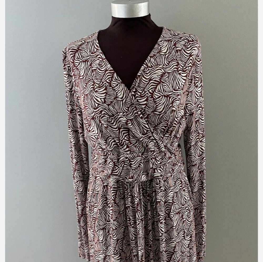 🆕Boden Tribal Stripe Print Long Sleeve Faux Wrap Midi Dress V Neck Size US 8L
